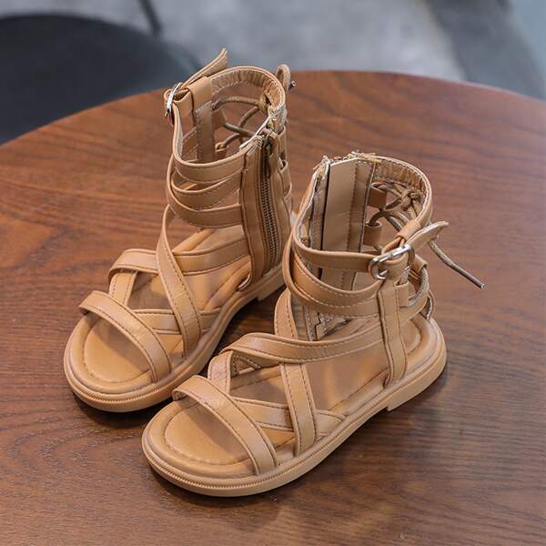

Toddler Girls Cross Strap Buckle Decor Sandals, Brown