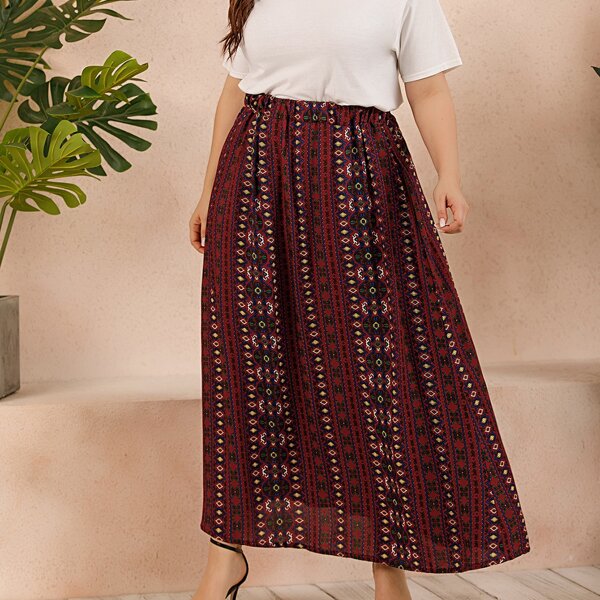 

Plus Tribal Print Maxi Skirt, Multicolor