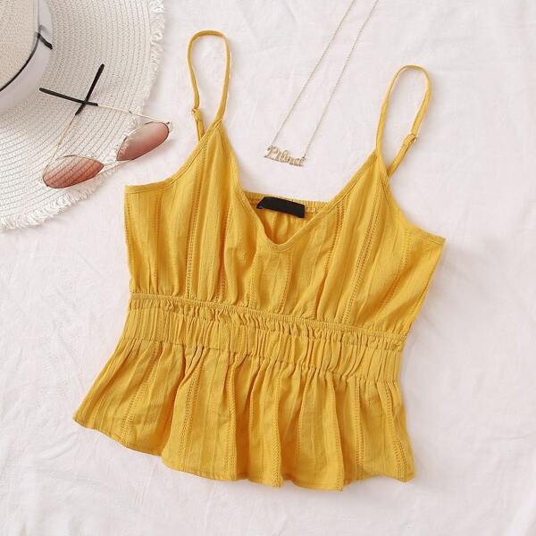 

Ruffle Hem Ruched Cami Top, Yellow
