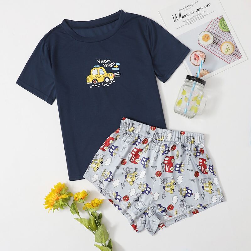 

Cartoon Graphic PJ Set, Multicolor