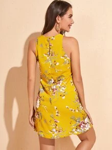 SHEIN VCAY Vestido tank con estampado floral sin manga - Amarillo - Ver 2