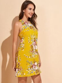 SHEIN VCAY Vestido tank con estampado floral sin manga - Amarillo - Ver 4
