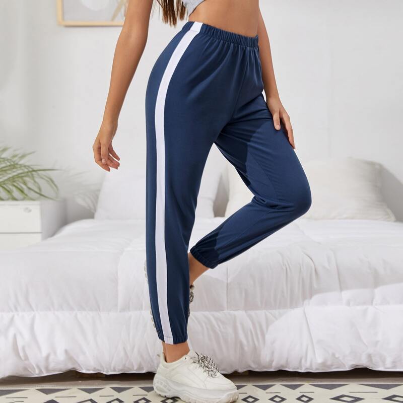 

Contrast Panel Sleep Pants, Navy blue