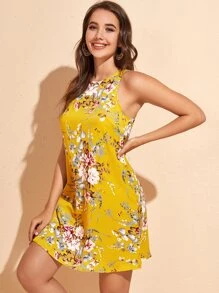 SHEIN VCAY Vestido tank con estampado floral sin manga - Amarillo - Ver 5