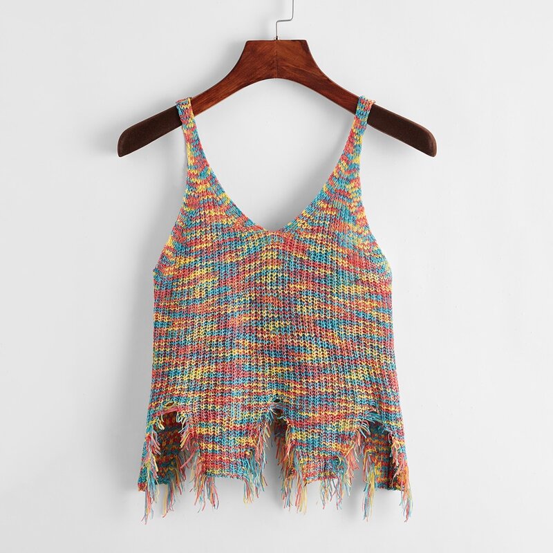 

Raw Hem Knit Tank Top, Multicolor