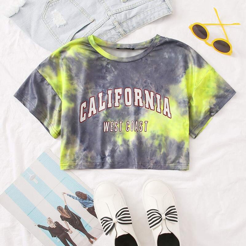 

California Tie-Dye Wash Cropped Tee, Multicolor