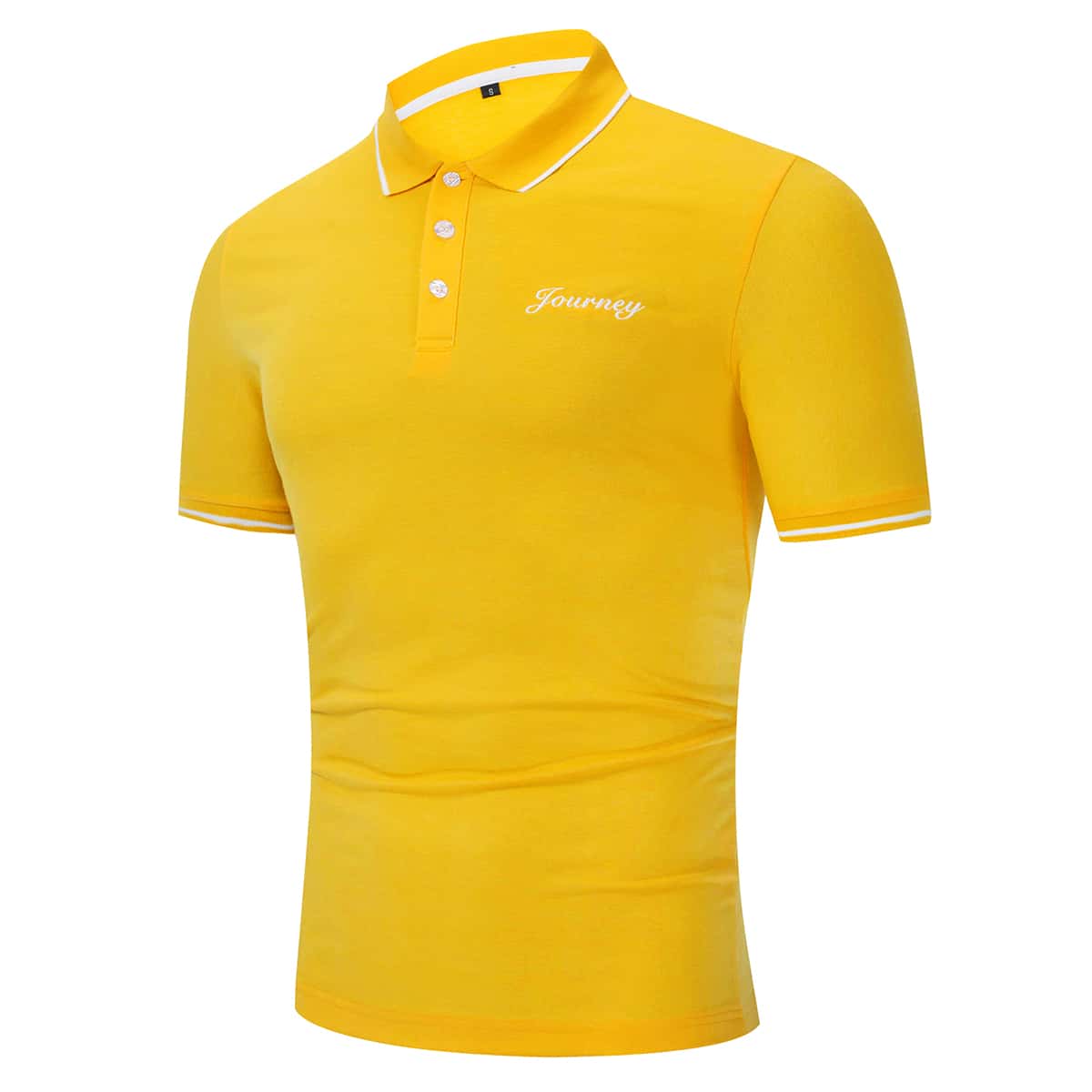 

Guys Contrast Trim Letter Embroidery Polo Shirt, Yellow bright