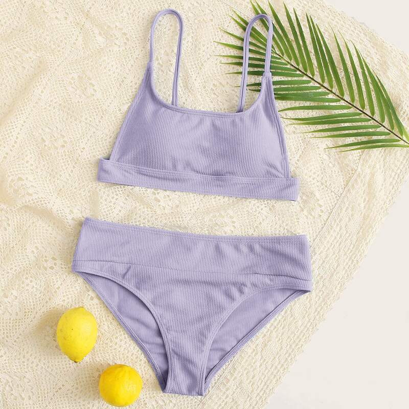 

Lilac Purple Ribbed Cami Bikini Swimsuit