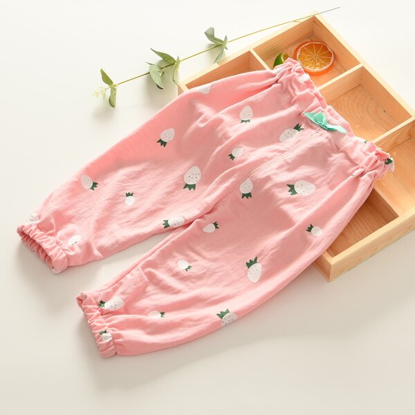 

Toddler Girls Allover Strawberry Bow Front Pants, Baby pink