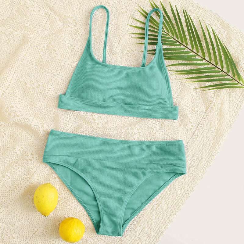 

Ribbed Cami Bikini Swimsuit, Green