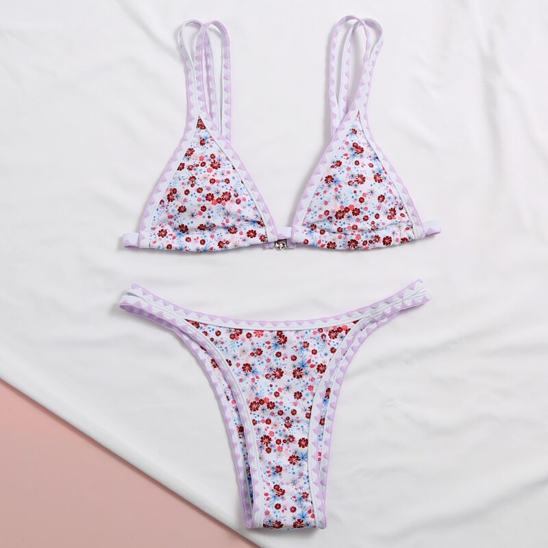 

Calico Print Triangle Thong Bikini Swimsuit, Multicolor