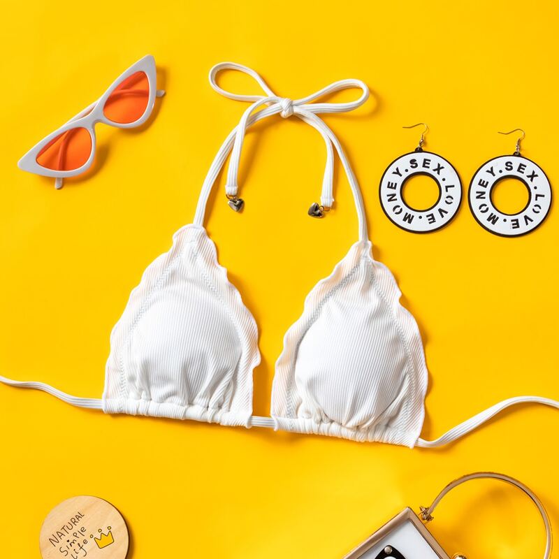 

Lettuce Trim Triangle Bikini Top, White