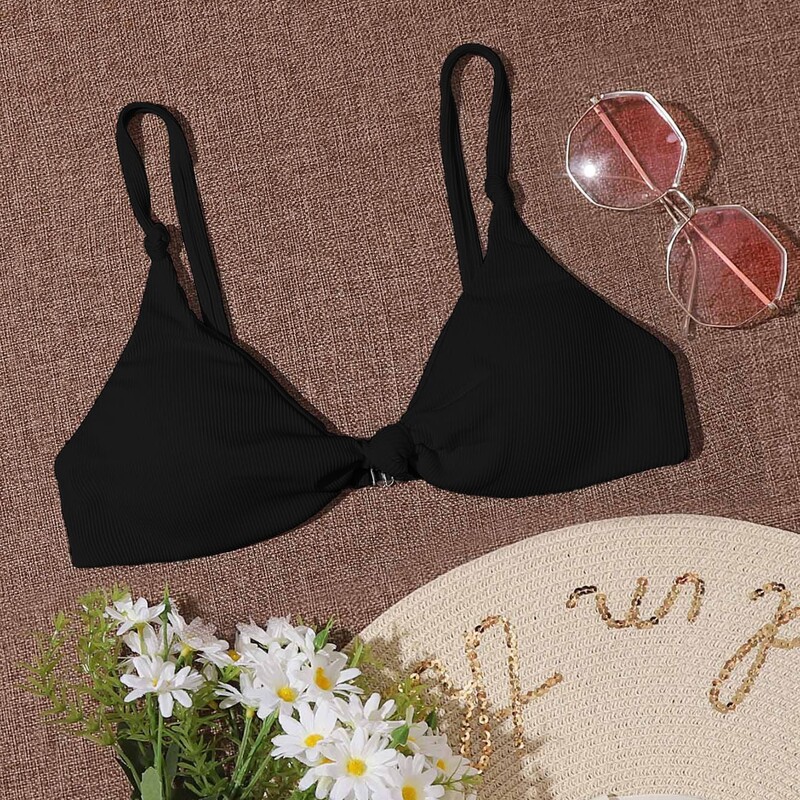 

Rib Knot Bikini Top, Black