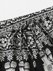 Quần short Dây kéo Thú vật Đen và trắng Boho - Đen và trắng - Xem 4