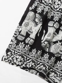 Quần short Dây kéo Thú vật Đen và trắng Boho - Đen và trắng - Xem 5