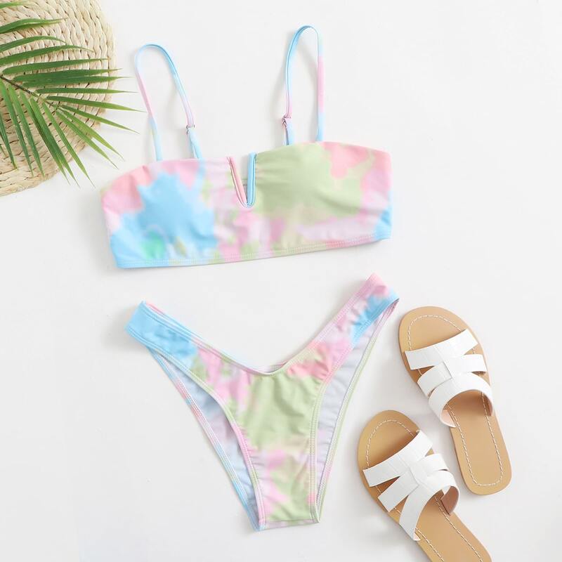 

Tie Dye High Leg Cami Bikini Swimsuit, Multicolor