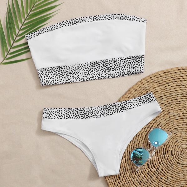

Dalmatian Trim Bandeau Bikini Swimsuit, White