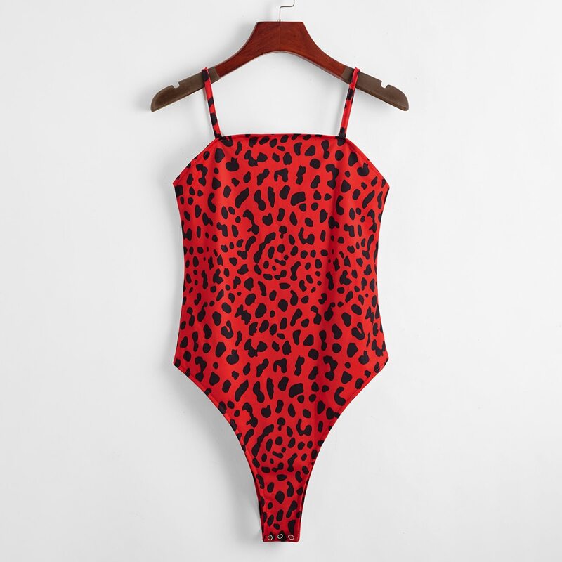 

Leopard Print Cami Bodysuit, Red