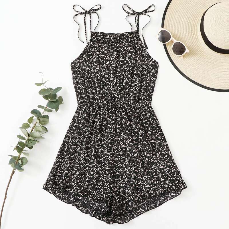 

Ditsy Floral Cami Romper, Black