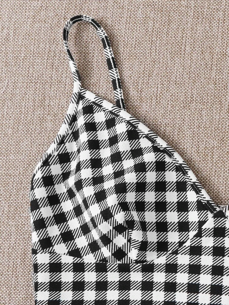 Soleia Conjunto top corto sujetador de cuadros con falda - Blanco y Negro - Añade 3