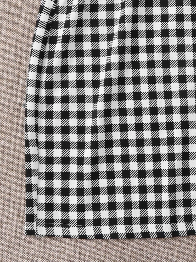 Soleia Conjunto top corto sujetador de cuadros con falda - Blanco y Negro - Añade 5