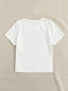 SHEIN EZwear 手勢圖案口袋貼布t恤 - 白色 - 查看 2