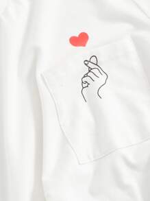 SHEIN EZwear 手勢圖案口袋貼布t恤 - 白色 - 查看 3