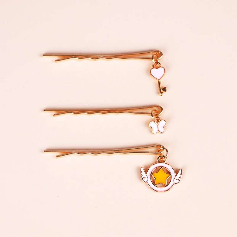 

3pcs Cartoon Hair Clip, Gold