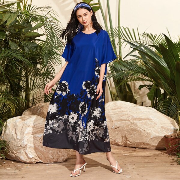 

Floral Print Dolman Sleeve Dress, Blue
