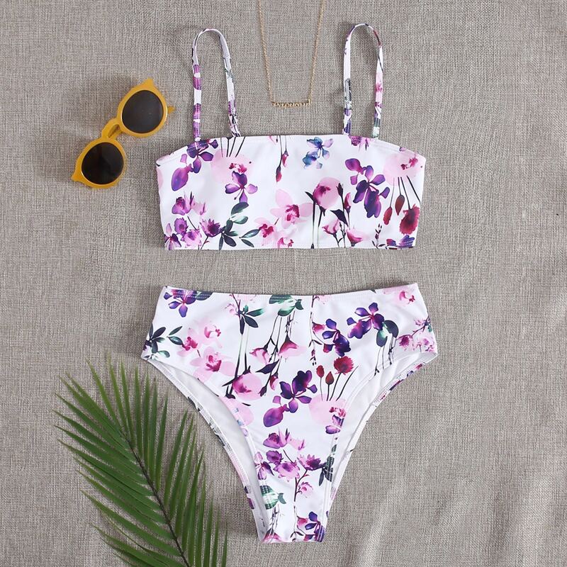 

Floral Print High Waist Bikini Swimsuit, Multicolor