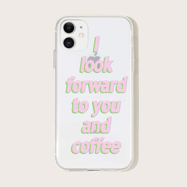 

1pc Slogan Graphic iPhone Case, Pink clear