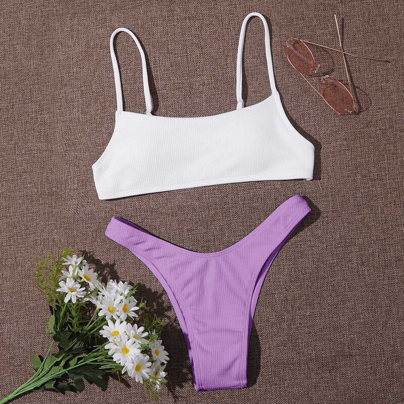 

Ribbed Mix & Match Thong Bikini Swimsuit, Multicolor