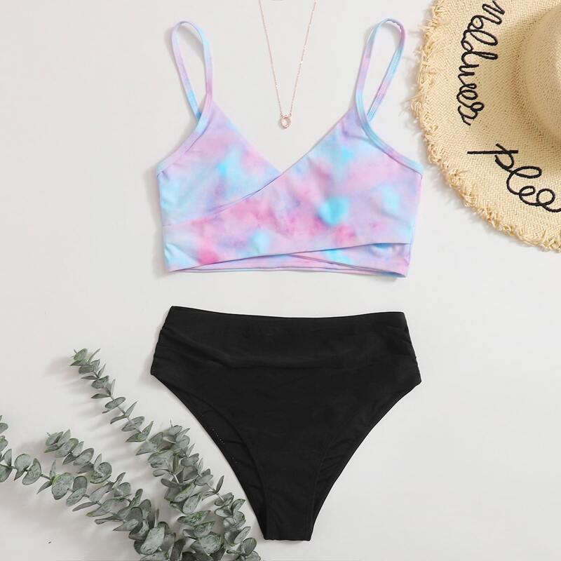 

Tie Dye Wrap High Waist Bikini Swimsuit, Multicolor