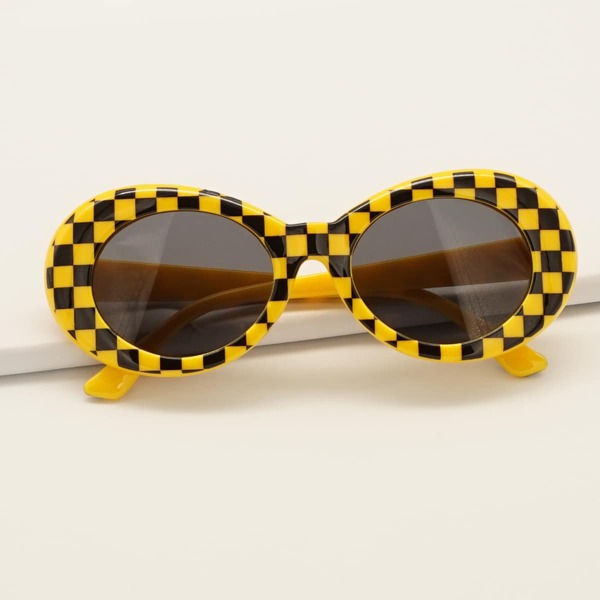 

Two Tone Plaid Frame Sunglasses, Yellow