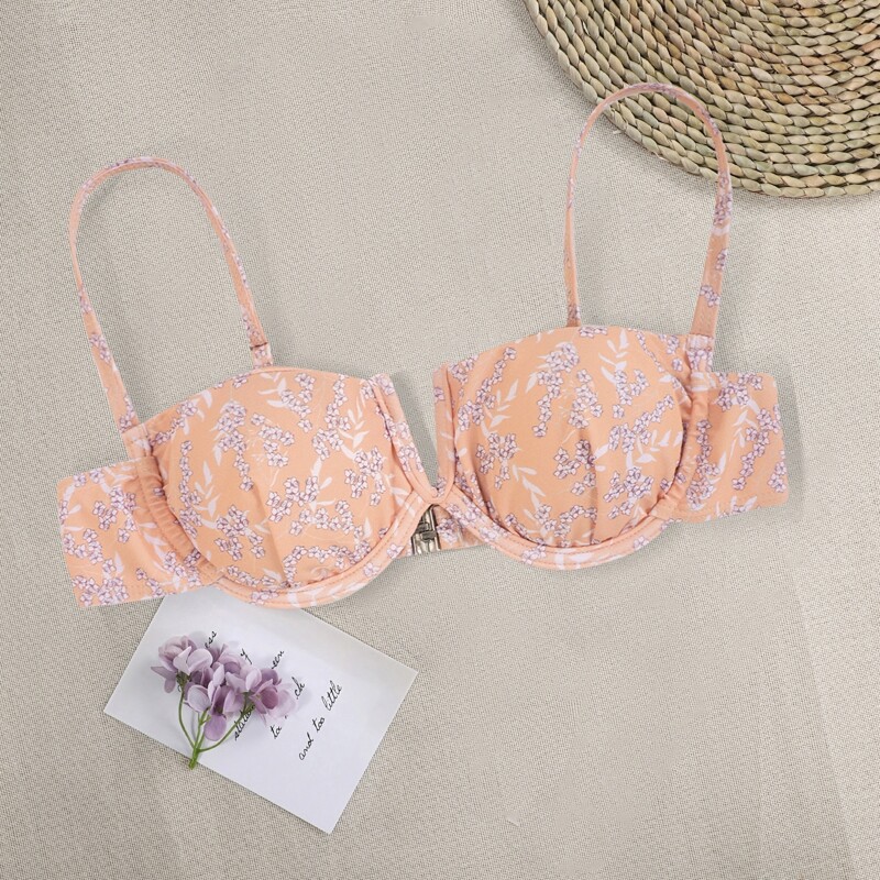 

Floral V Wired Underwire Bikini Top, Pastel coral orange