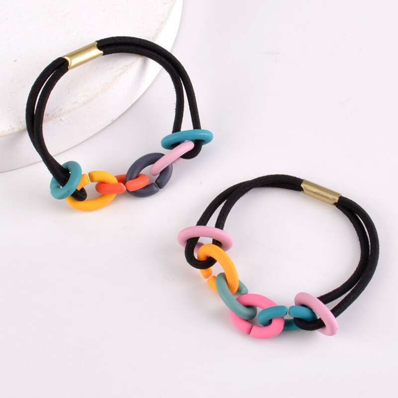 

2pcs Colorful Chain Decor Hair Tie, Multicolor
