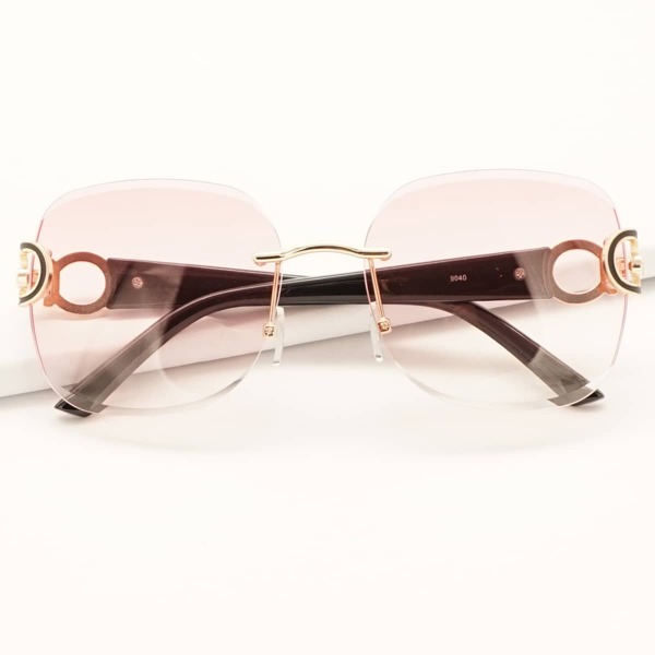 

Rimless Square Frame Sunglasses, Pink