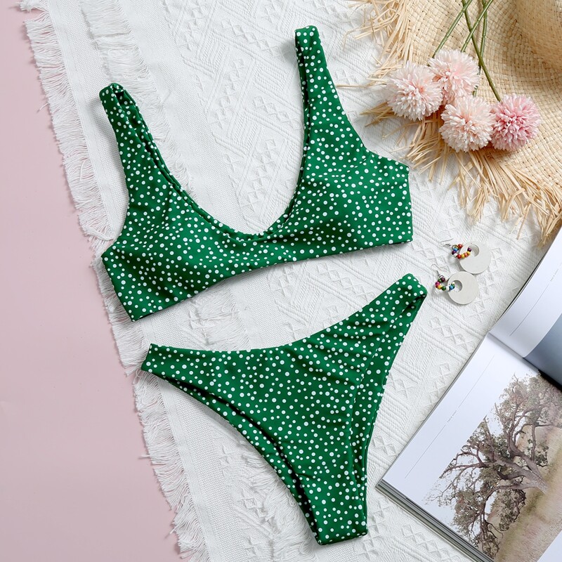 

Polka Dot Bikini Swimsuit, Green