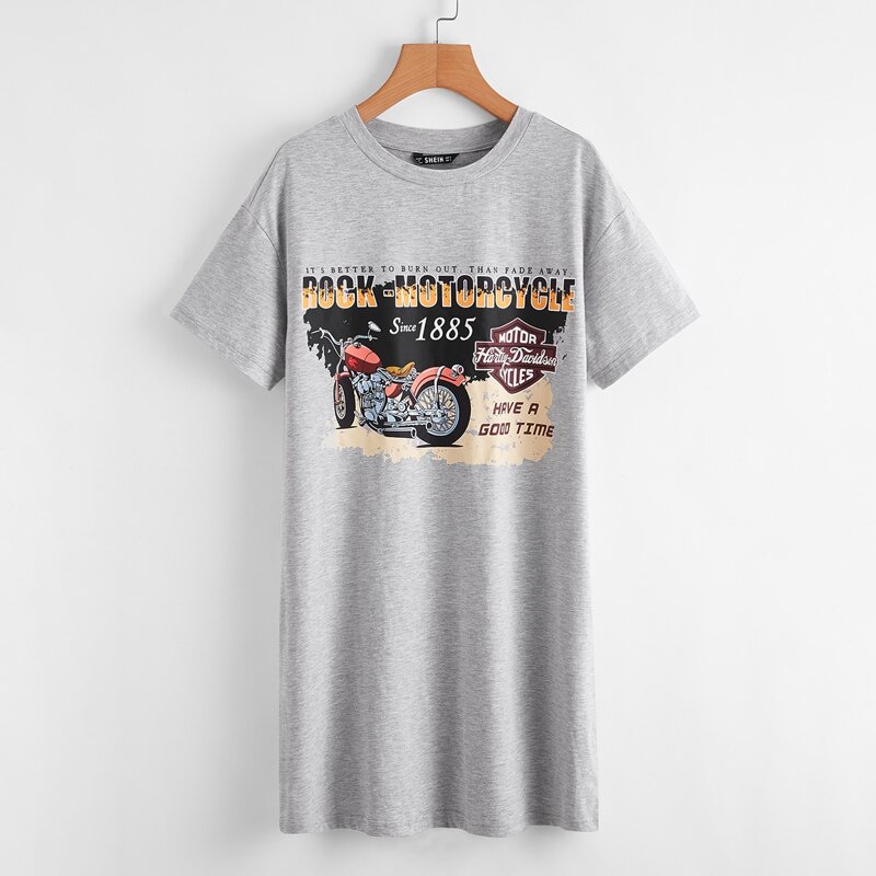 

Graphic Print Drop Shoulder Tee Dress, Light grey