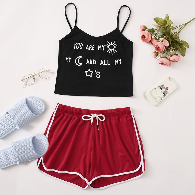 

Slogan Cami & Track Shorts, Multicolor