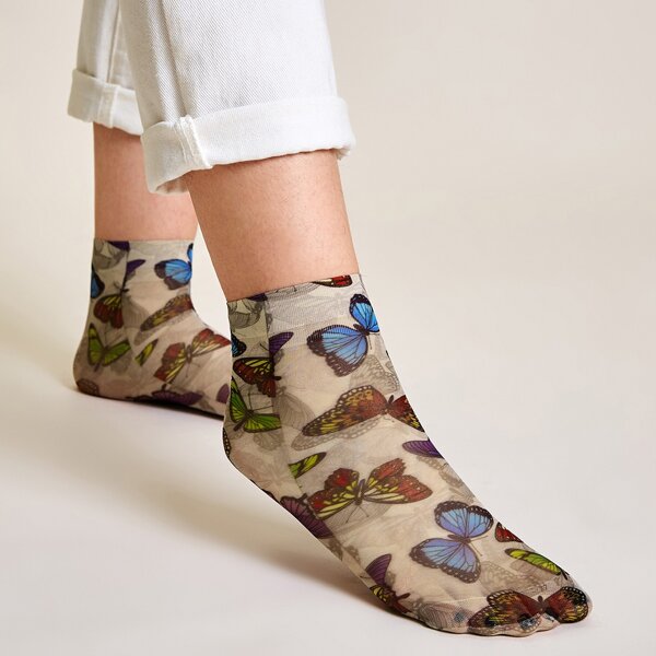 

Butterfly Pattern Socks, Multicolor