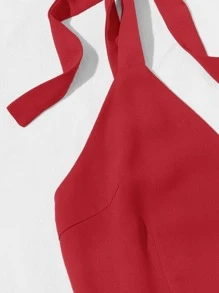 Ruffle Hem Knotted Cami Dress - Red - View 3