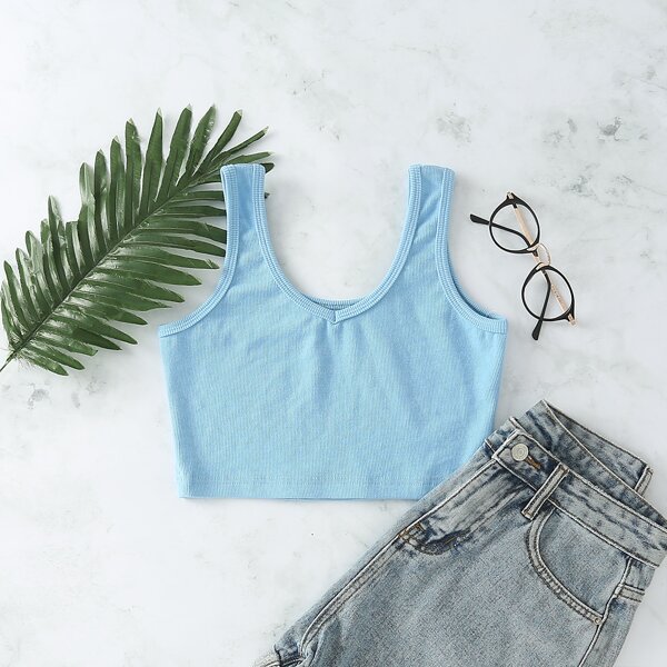 

Solid Crop Tank Top, Baby blue
