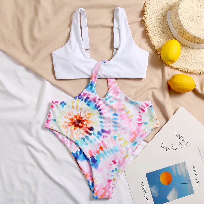 

Tie Dye Cut-out One Piece Swimsuit, Multicolor