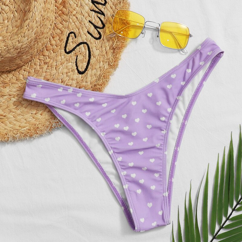 

All Over Heart Print High Leg Bikini Bottom, Lilac purple