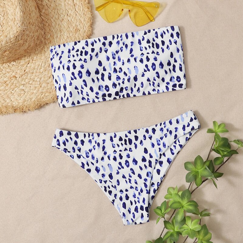

Speckle Bandeau Bikini Swimsuit, Blue and white