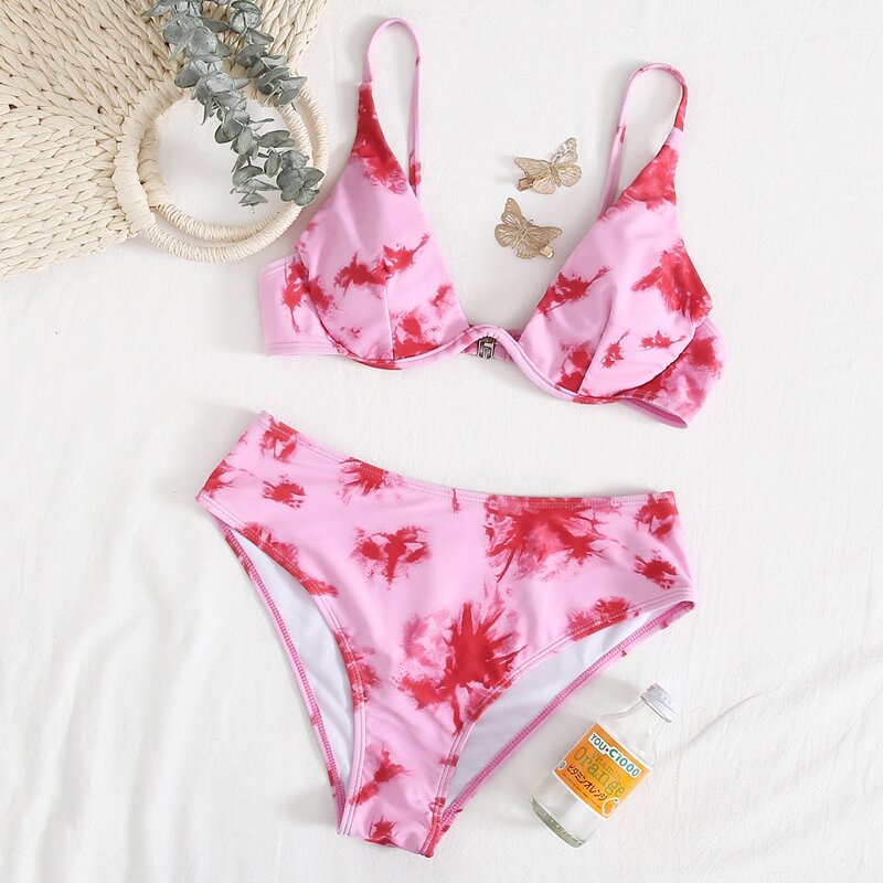 Tie Dye Underwire Bikini Swimsuit, Pink