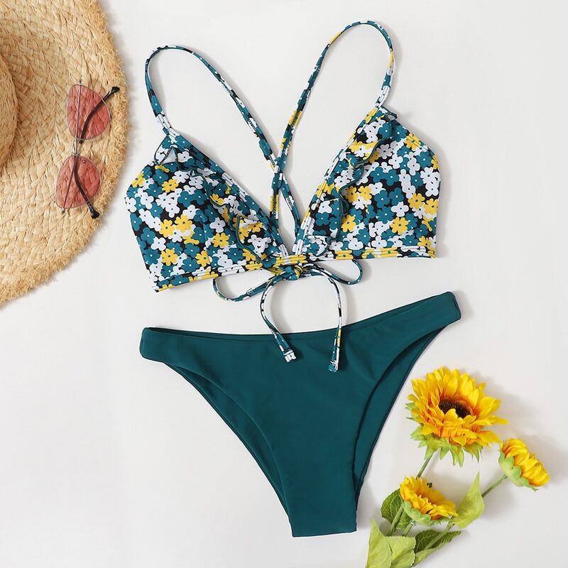 

Ditsy Floral Tie Back Bikini Swimsuit, Multicolor