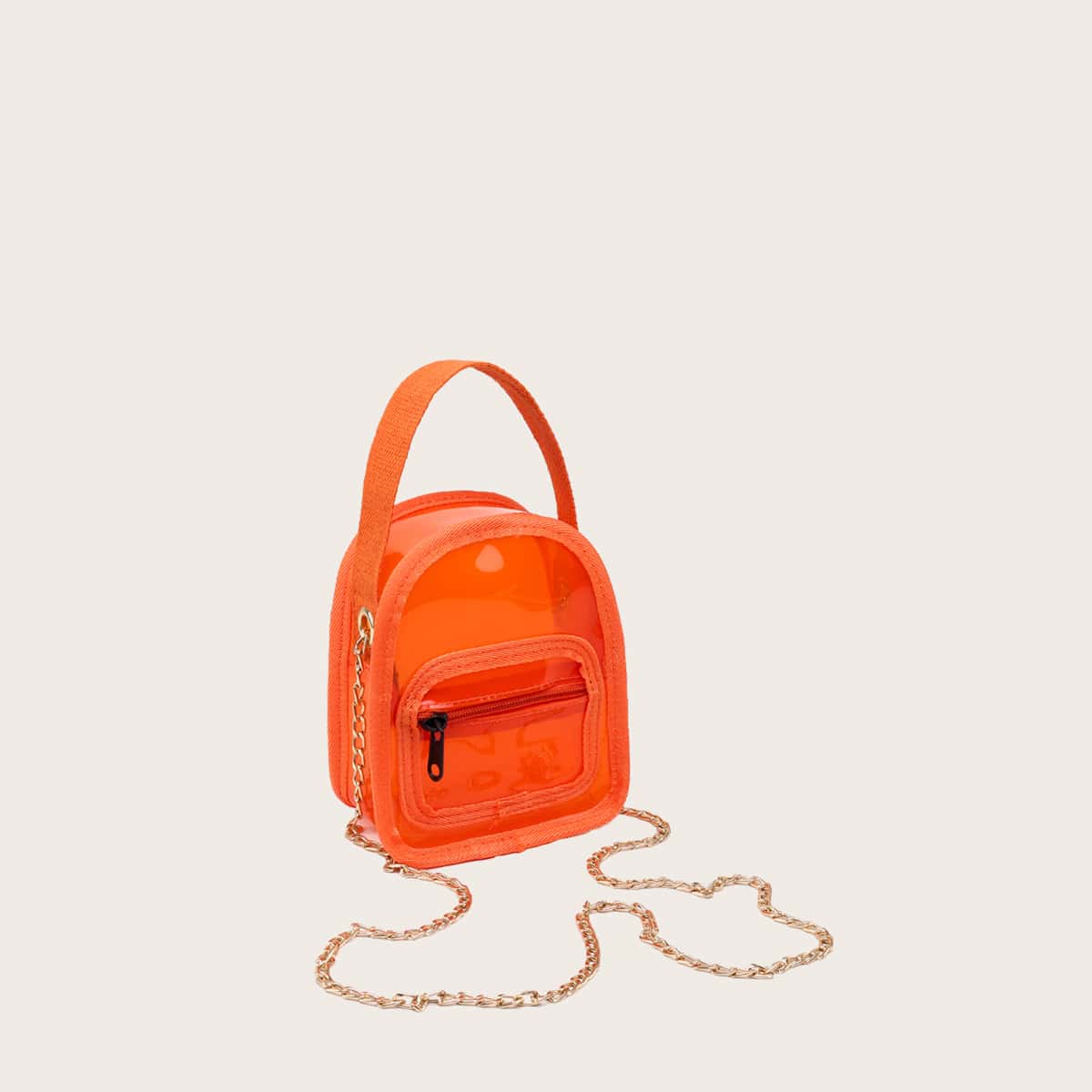 

Clear Chain Satchel Bag, Orange