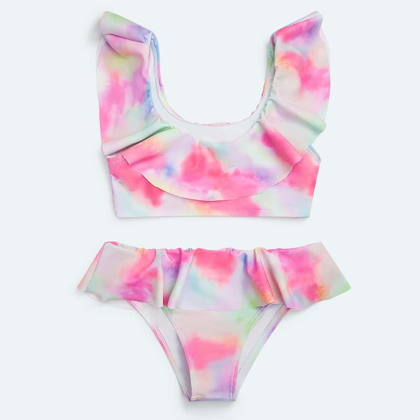 

Toddler Girls Tie Dye Ruffle Bikini Swimsuit, Multicolor